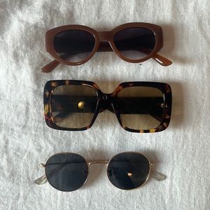set of 3 sunglasses- oversized, retro and round gold
